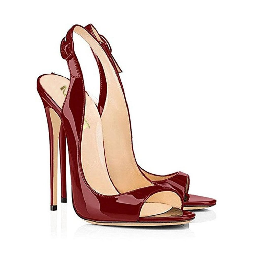 Vocosi Burgundy Red Patent Open Toe Slingback Pumps Size 7 NIB 5" Stiletto Heel